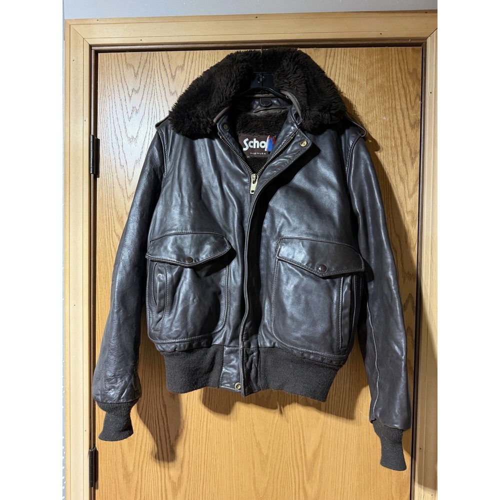 Schott Classic G-1 Flight Jacket Genuine Leather Bomber Fur Collar Brown Mens 42